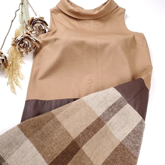 Sara Campbell Tan Beige Brown Colorblock Plaid Dress Sz Xs - Picture 2 of 12